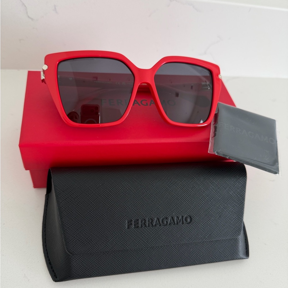 Salvatore Ferragamo Red Frame Black Lens Sunglasses